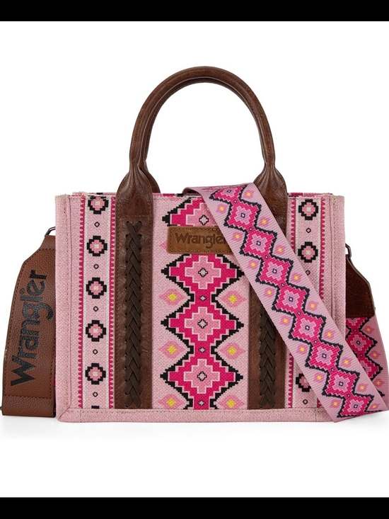 Wrangler Handbags - Wrangler Aztec Pink Patterned Tote Shoulder Crossbody Bag W/Adjustable Strap